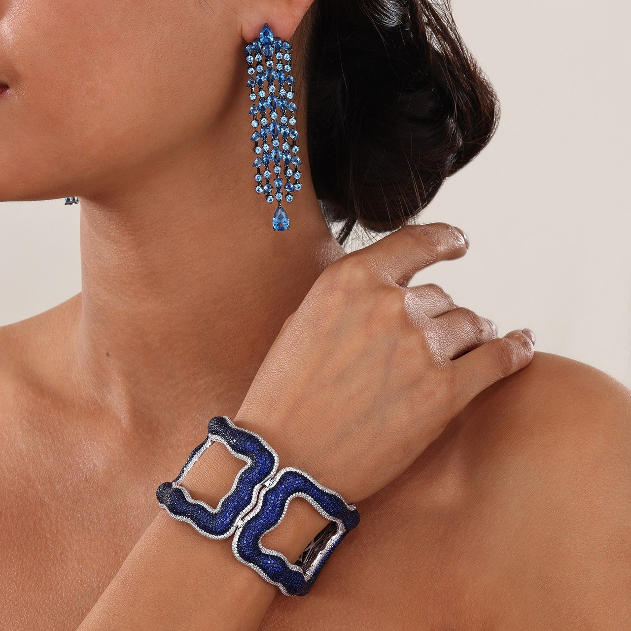 Lafonn Statement Blue Bangle Bracelet Bonded in Platinum